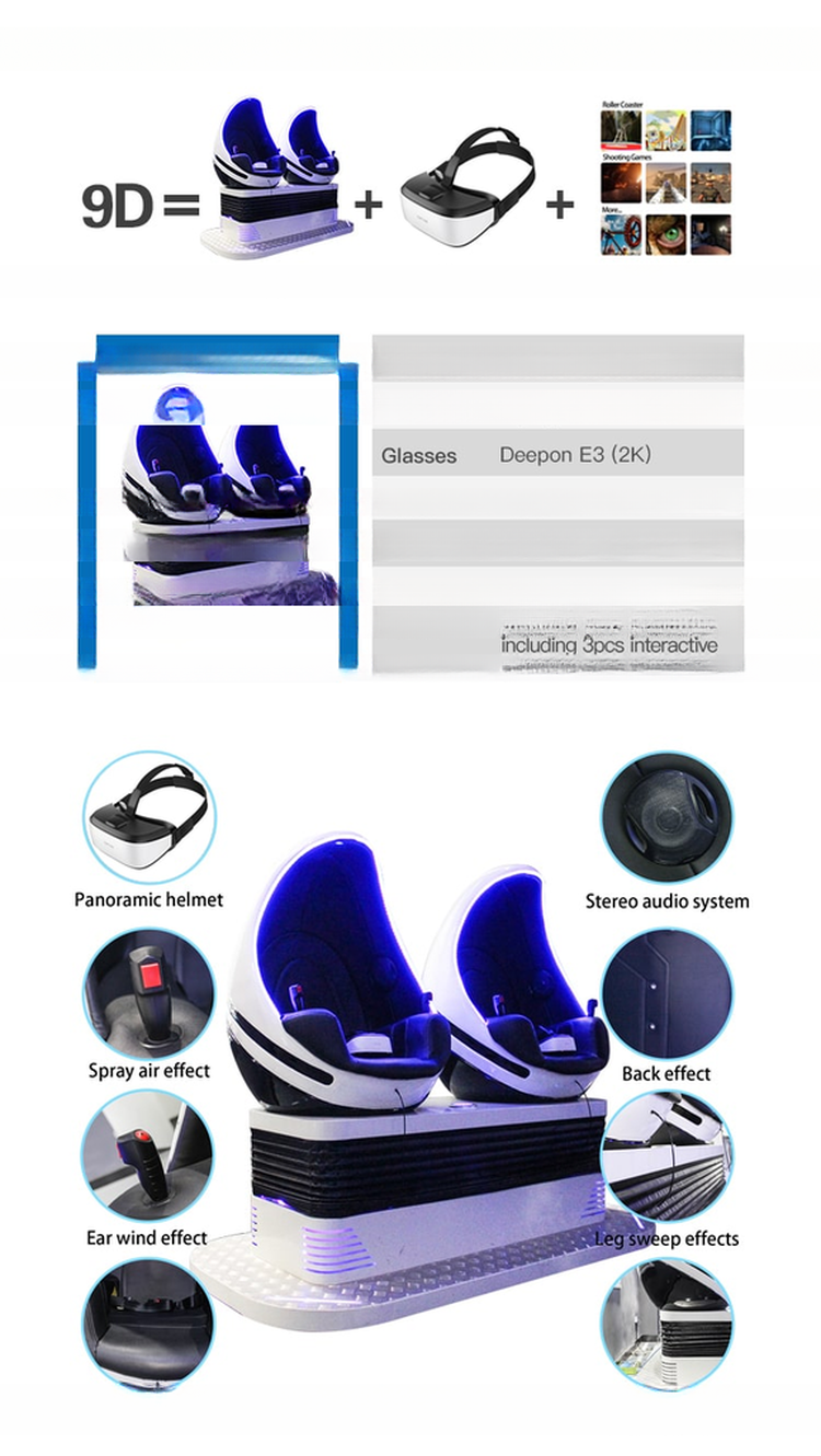 Dreamland indoor entertainment 9d vr cinema chair virtual reality motion simulator 9d vr egg two player