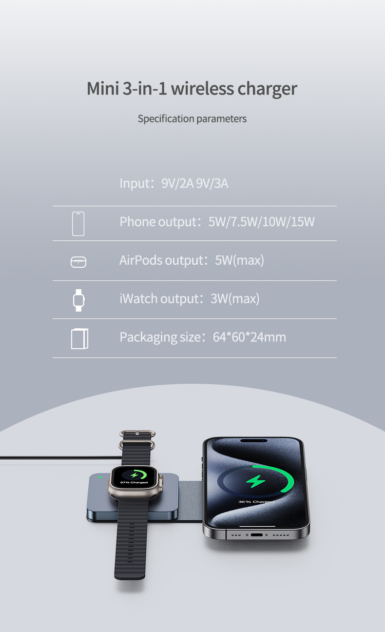 Foldable Magnetic Wireless Travel Charger for Apple Devices