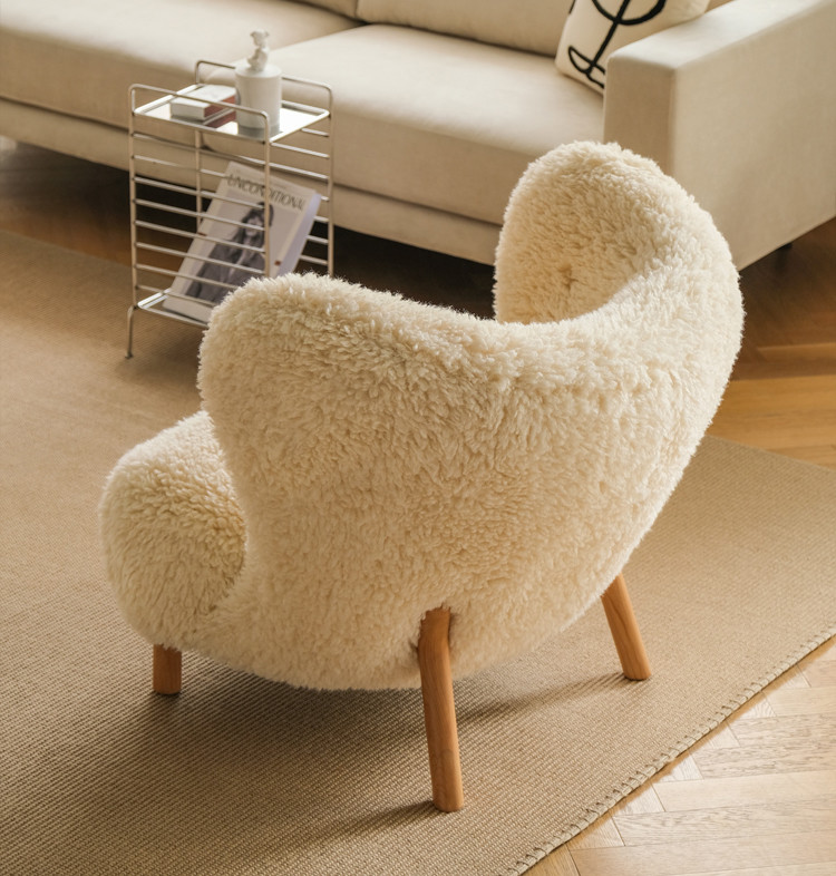 Plush Fabric Cashmere White Wool Chair Minimalist Modern Ins Style