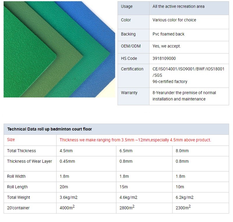 Indoor and Outdoor Fireproof Wear Resistant PVC Sports Flooring Anti Fatigue