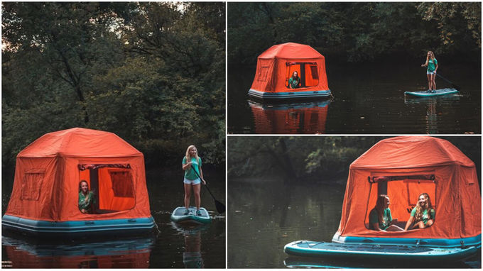 Orange / Blue Inflatable Shoal Floating Tent / Portable Beach Pop Up Tent