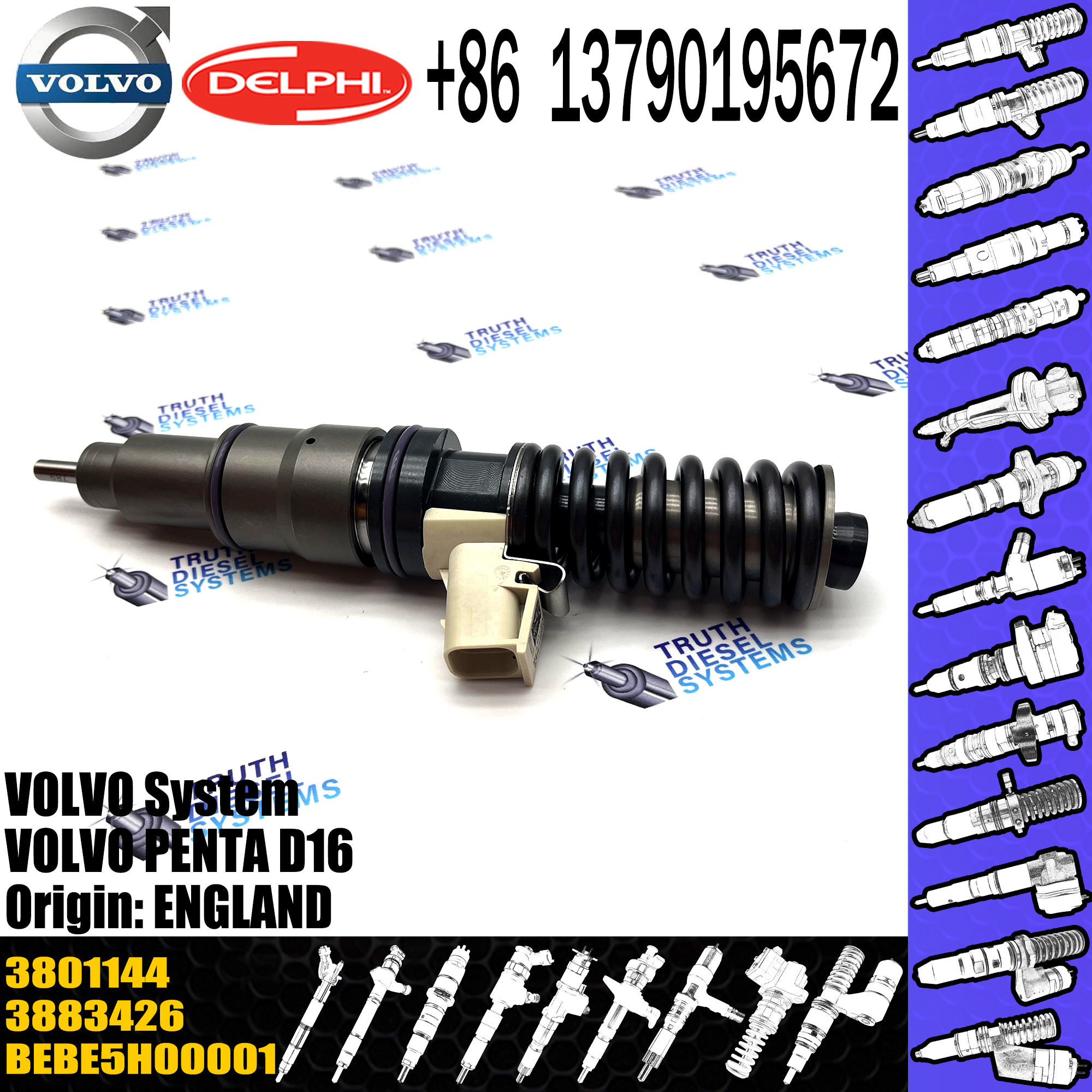3801144 03883426 Brand New Original Diesel Fuel Injector for VOL Penta D16 Engine