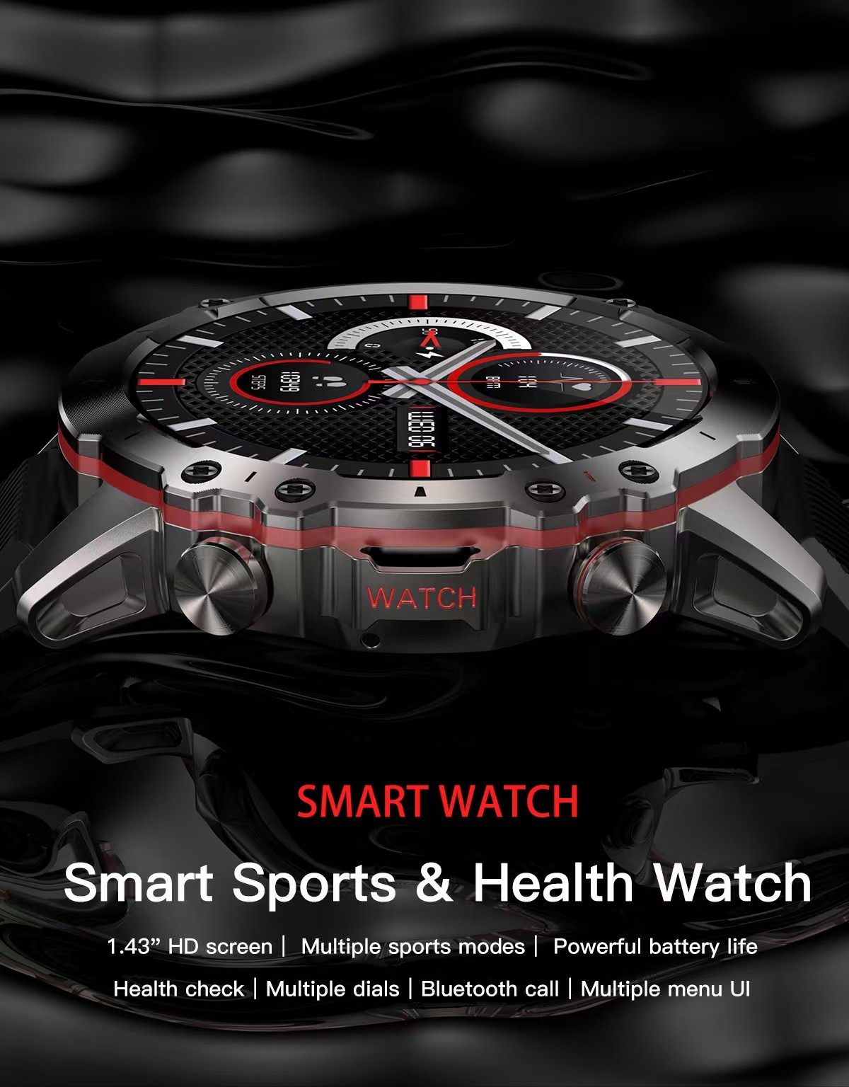 AK56 Smartwatch Bluetooth Call Men'S Fitness Tracker Watch 1.43 Inch