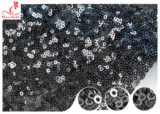Shiny Embroidered Black Sequin Mesh Fabric For Party Evening Dress R&D Available