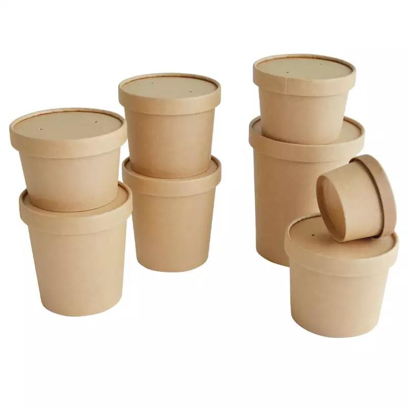 Disposable Custom Print Biodegradable Salad Bowl Waterproof Coated Take Away Kraft Paper Bowls