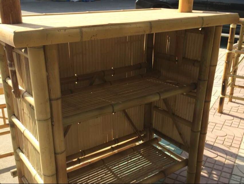 Tiki Bar Patio Outdoor Bar , Bamboo Set , Islander Tiki Bar With Palapa Top And Storage Space For Garden Patio Luau Party Bazaar