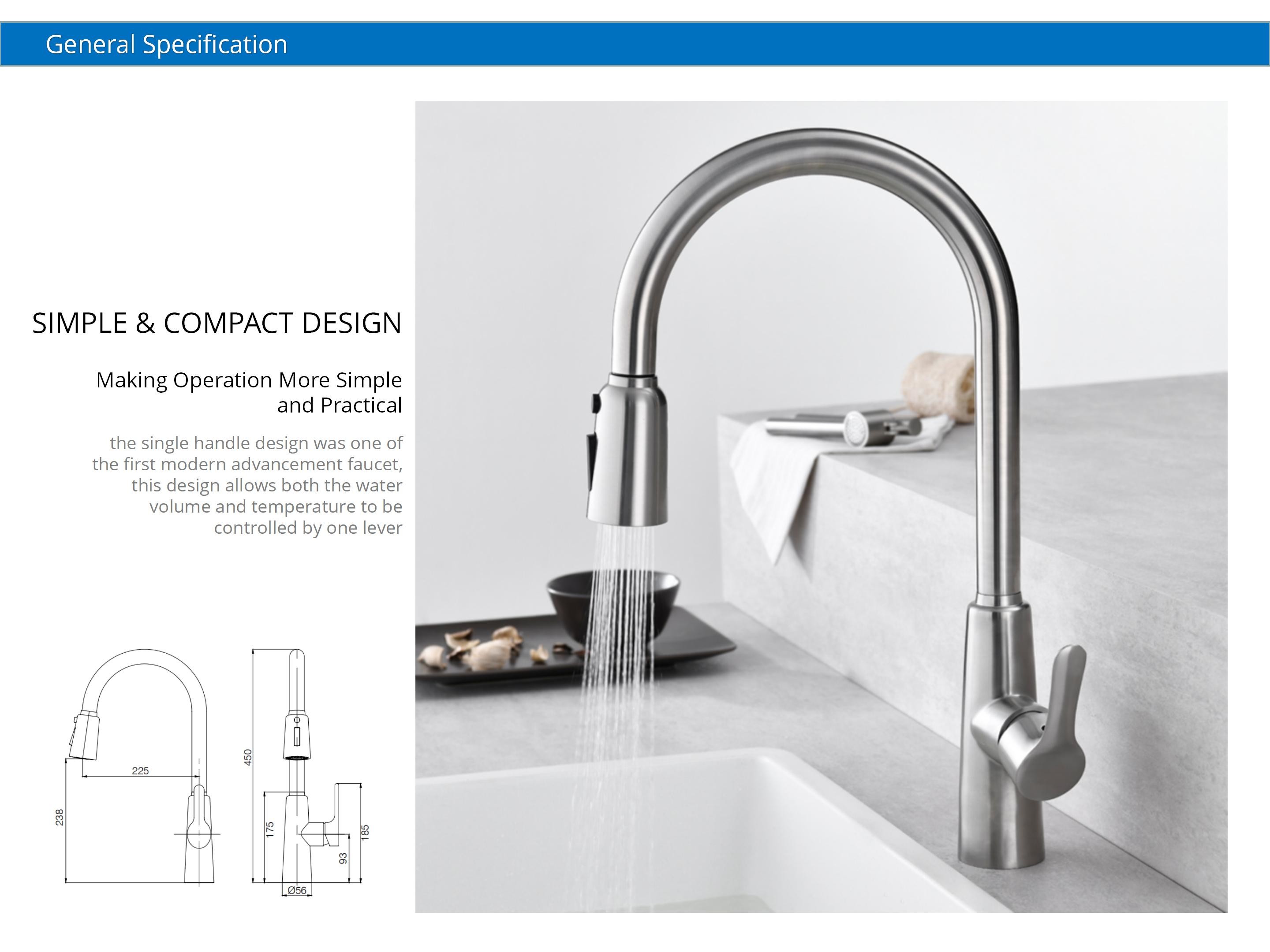 Extendable flexible spout kitchen tap Single Lever Mixer with 35mm Ceramic cartridge