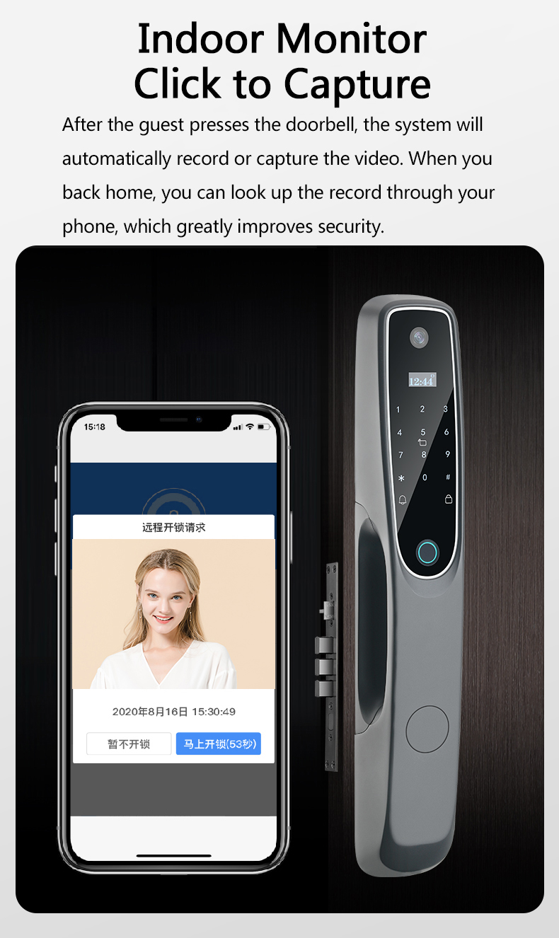 Fingerprint Wifi Door Lock With Camera Aluminum Alloy Video Door Lock