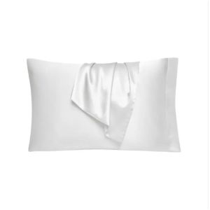  Hypoallergenic Satin Pillow Case Set in White Gray Beige or Blue Solid Pattern Manufactures