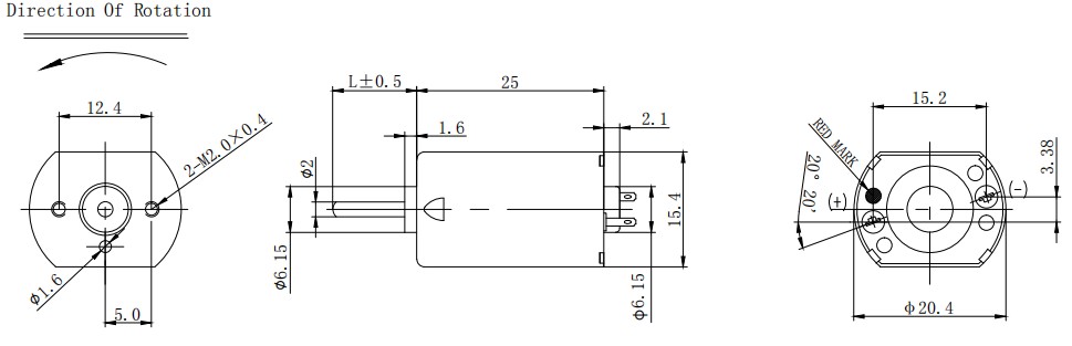 FK-130 6V 12V 24V FK-130 Dual Shaft  Motor Dimension
