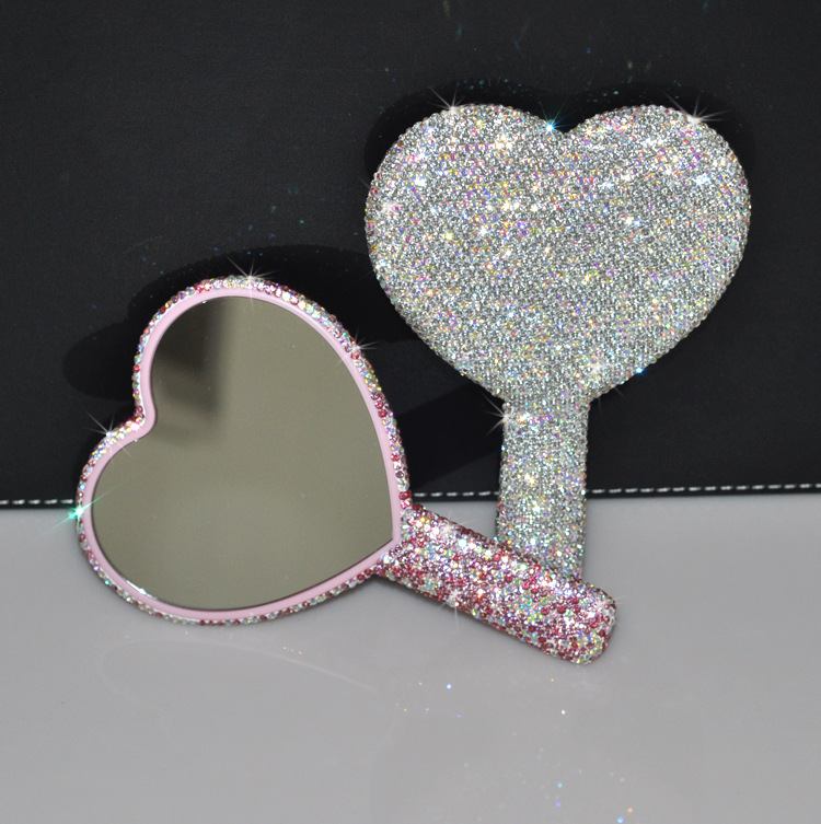 Rhinestone Heart Travel Portable Vanity Mirror Makeup Light Up For Makeup