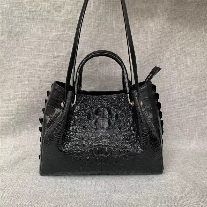 Authentic Crocodile Leather Women Large Handbag Female Single Shoulder Bag Genuine Alligator Skin OL Lady Working Purse