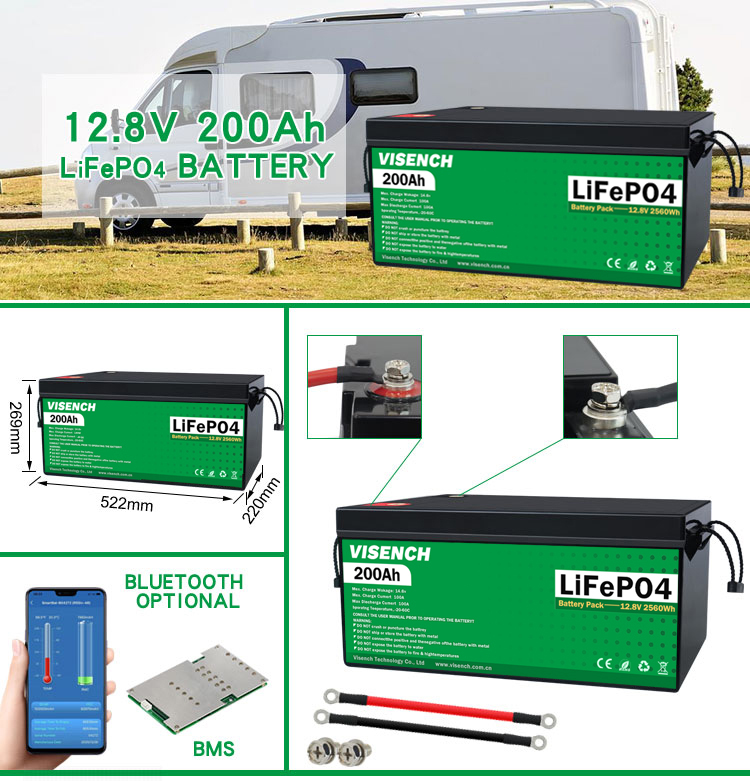 Visench Direct factory 12V 24V 100Ah 120Ah 200Ah Deep 6000 Cycles Solar lithium batteries Energy Stor age Battery