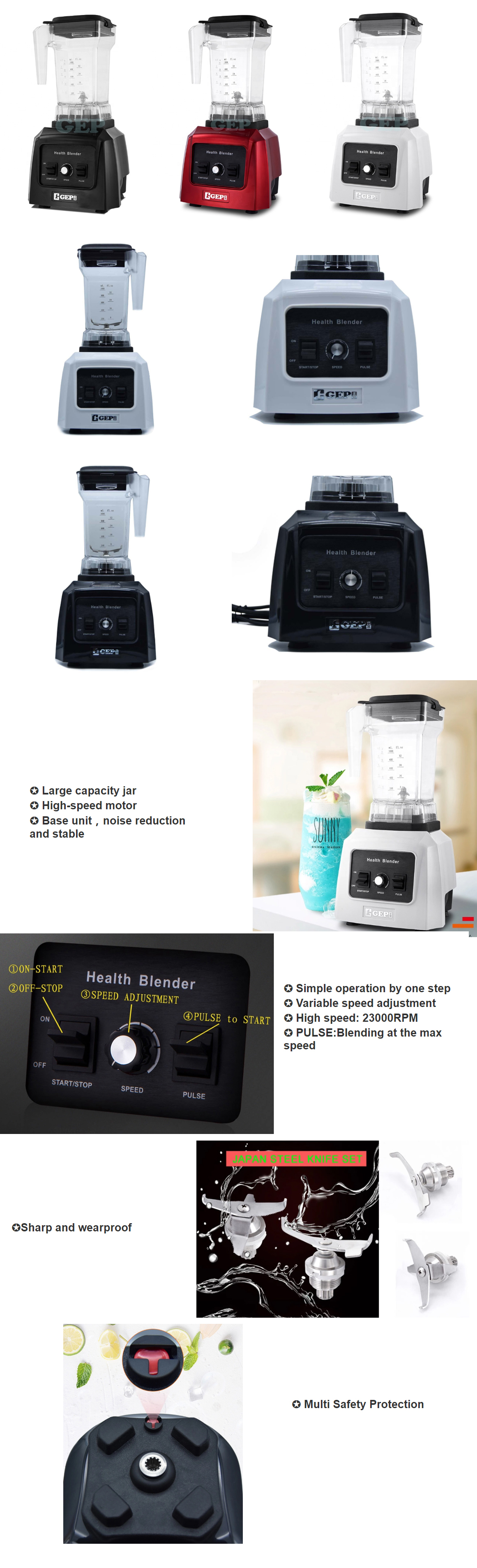 1300W Electric Smoothie Blender with Variable Speed and Ice Crushing Functionality