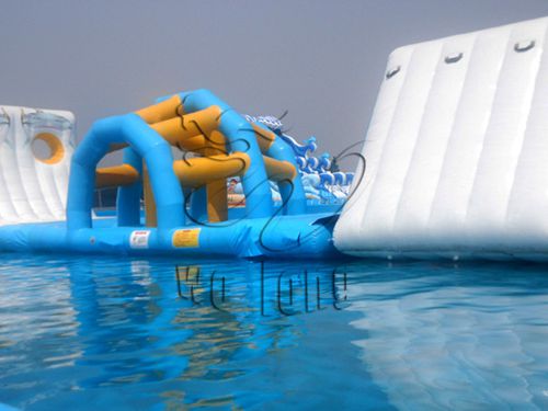long custom inflatable obstacle course on water