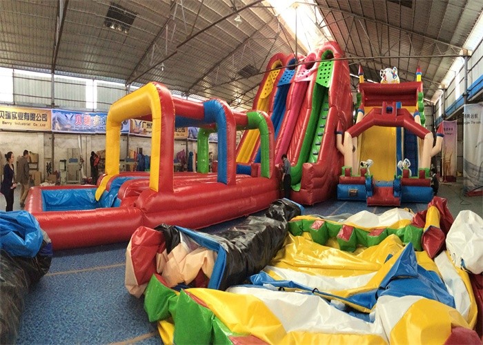 Outdoor Commercial Inflatable Slide , Three Lanes Inflatable Slide For Kids And Adults