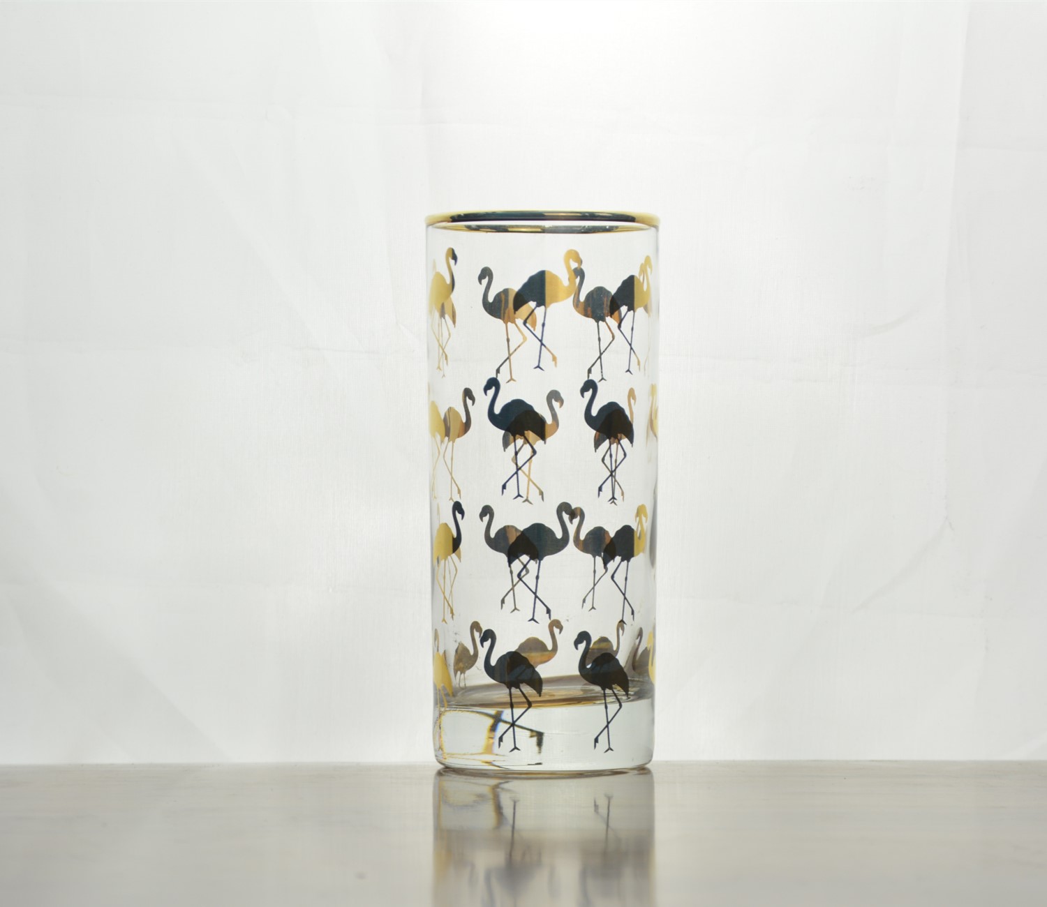 Golden Flamingo Printed Crystal Highball Glasses For Restaurant