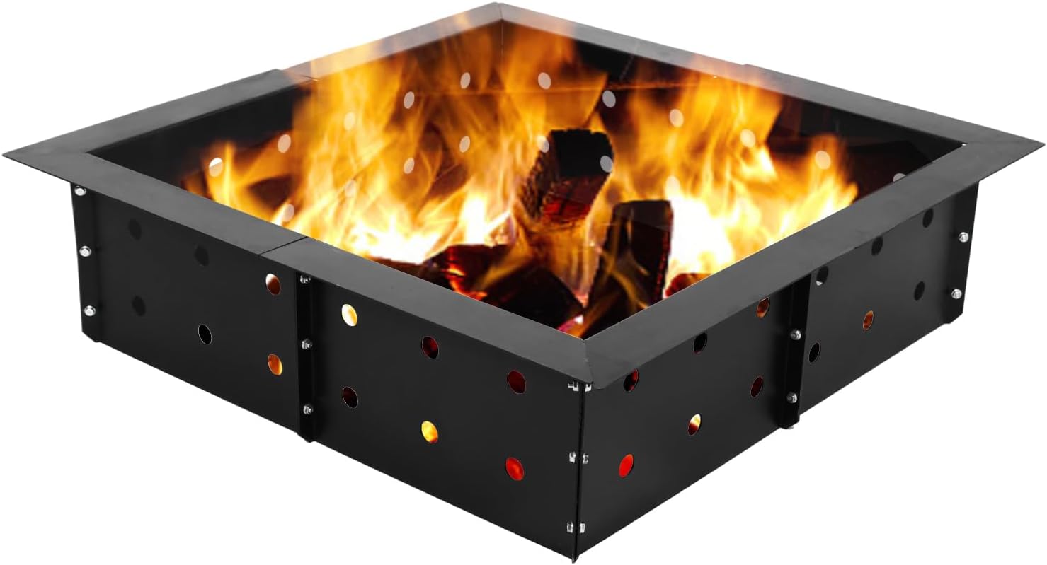 Upgraded Heavy Duty Solid Steel Fire Pit Liner Ring 42" Inner DIY Campfire Ring Above or In-Ground for Outdoor Patio Backyard