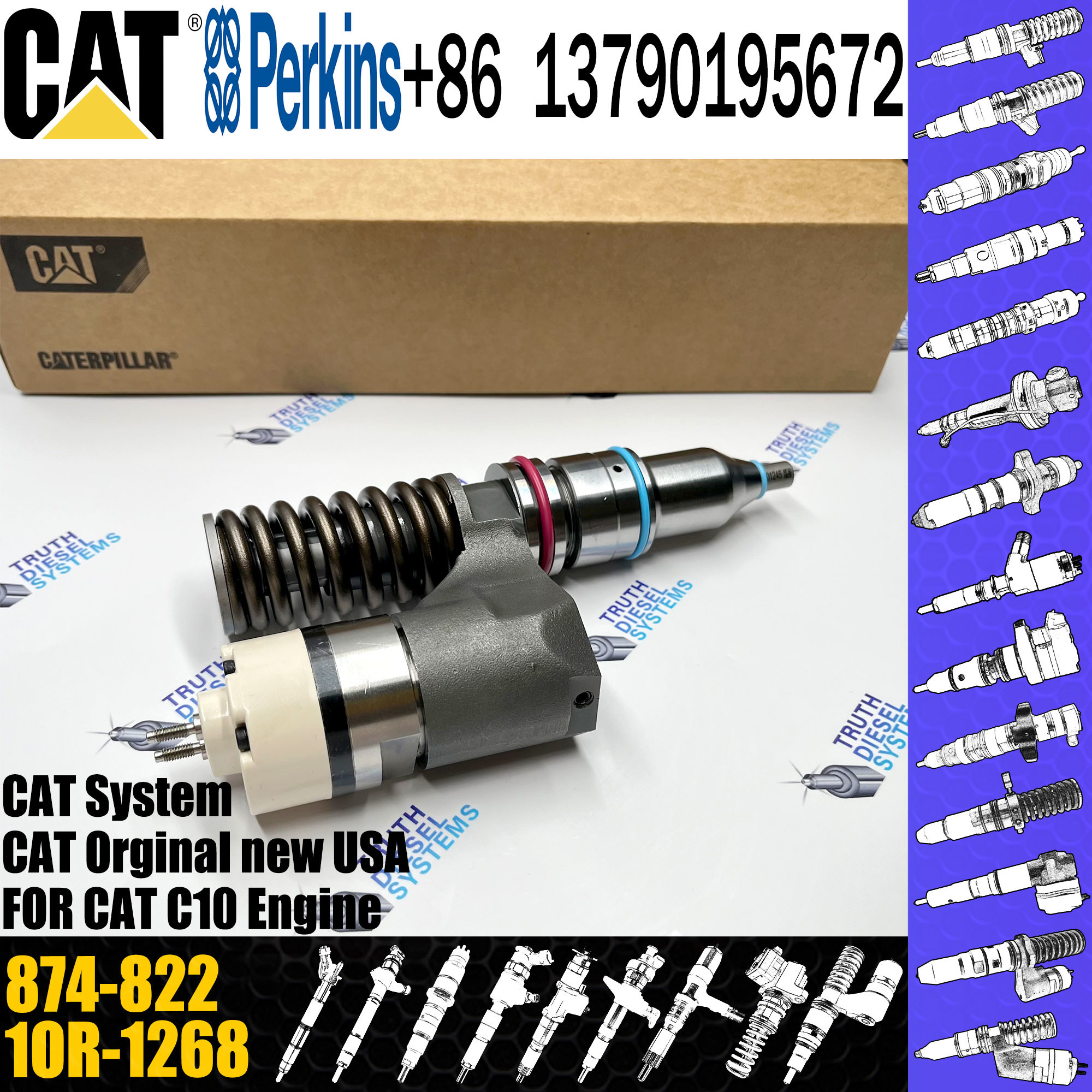 Excavator parts common rail injector 10RO963 229-5918 212-3463 212-3464 874-822 for CAT C10 diesel engines