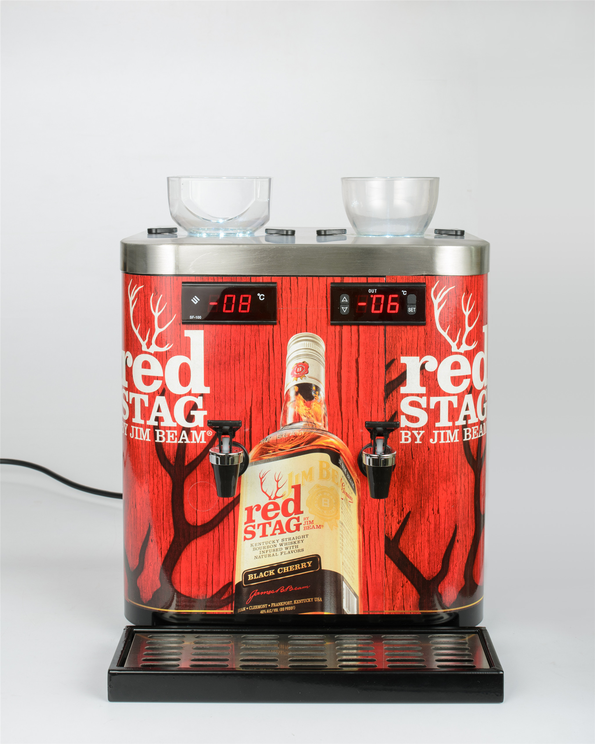 Powder Coated Double tank Shot Chiller Machine serve for two different liquors With Decorative Colorful Stickers!