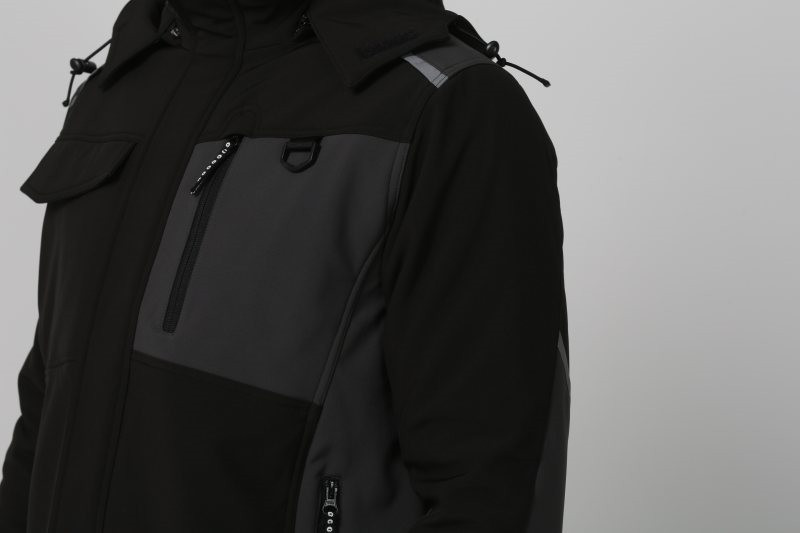 96% Polyester 4% Spandex Black Soft Shell Jacket , 320gsm Mens Winter Work Clothes