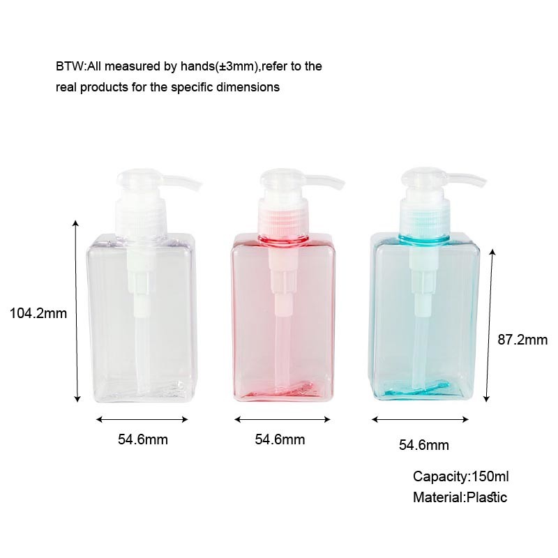 150ml Transparent rectangle smooth with white pump for shampoo lotion bottle