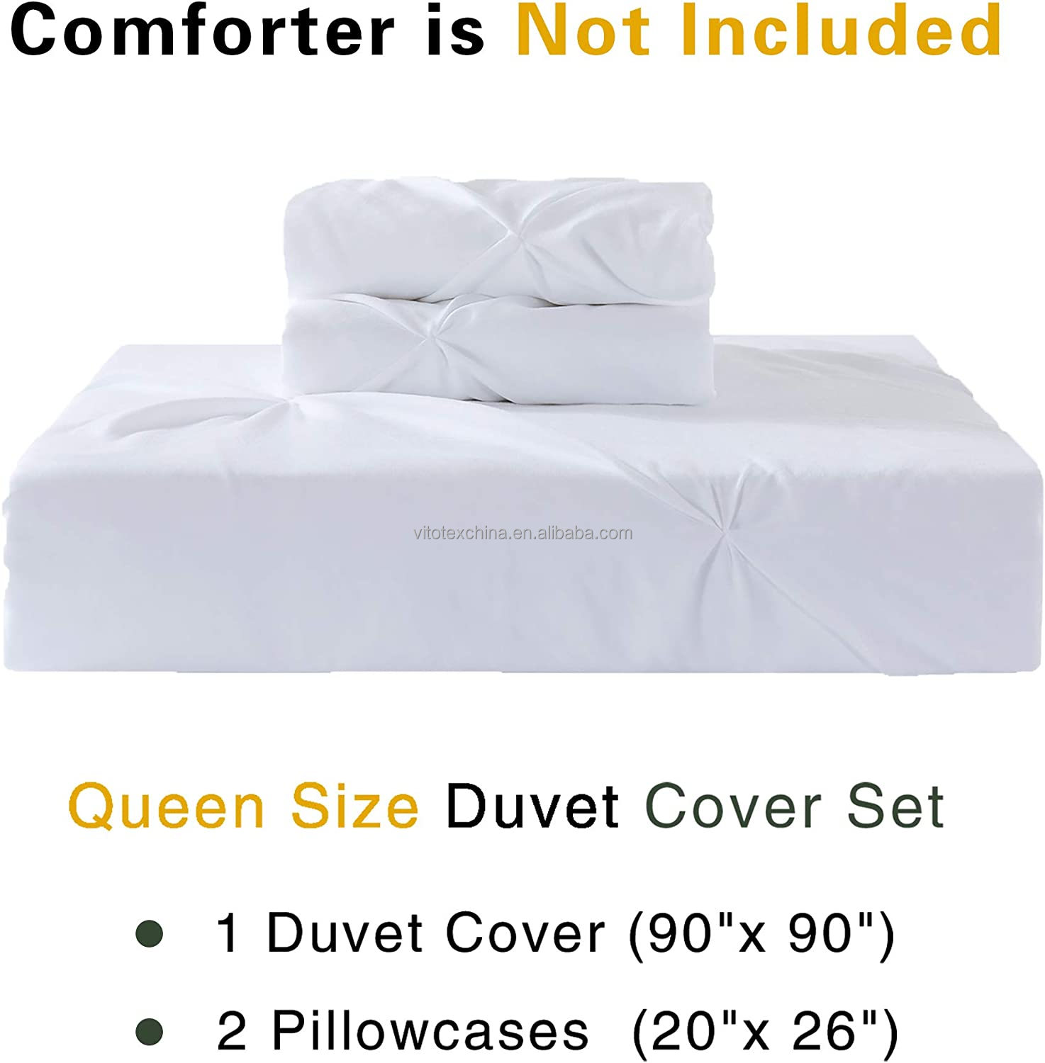 Popularity Stock 90GSM 3 Pieces Pintuck Cover Soft Microfiber Bedding Set All-Season Customized Zipper Closure