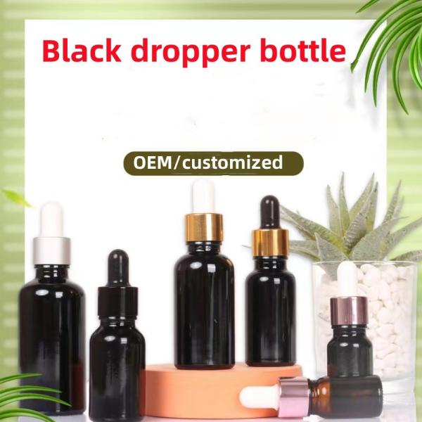 5ml 10ml 20ml 30ml 50ml Empty Black Glass Essential Oil Bottles with Dropper