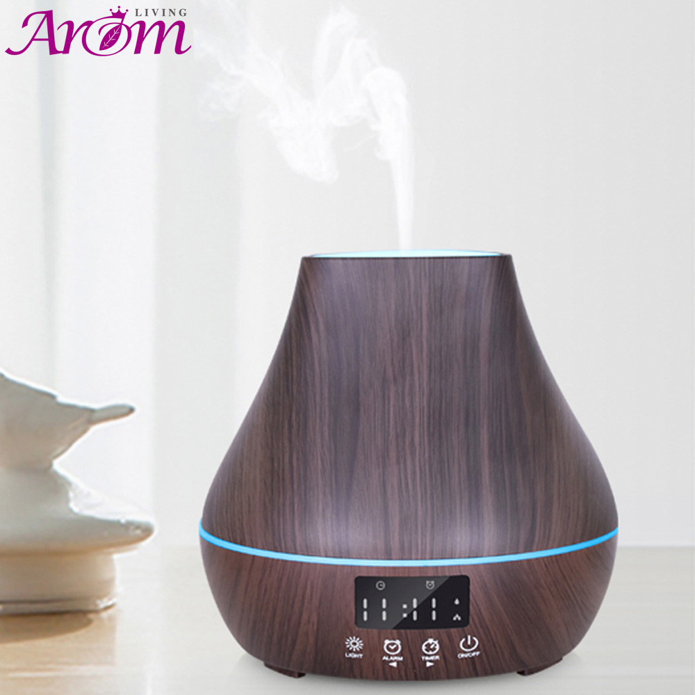  Touch Control 400ml Wood Grain Aromatherapy Diffuser With Clock Manufactures