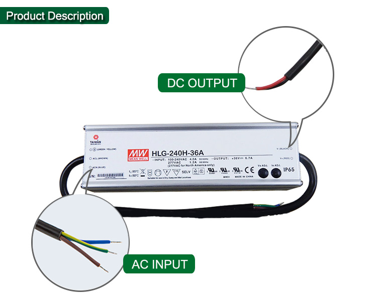 Meanwell 240W 36V Constant Voltage LED Power Supply HLG-240H-36 for LED lighting
