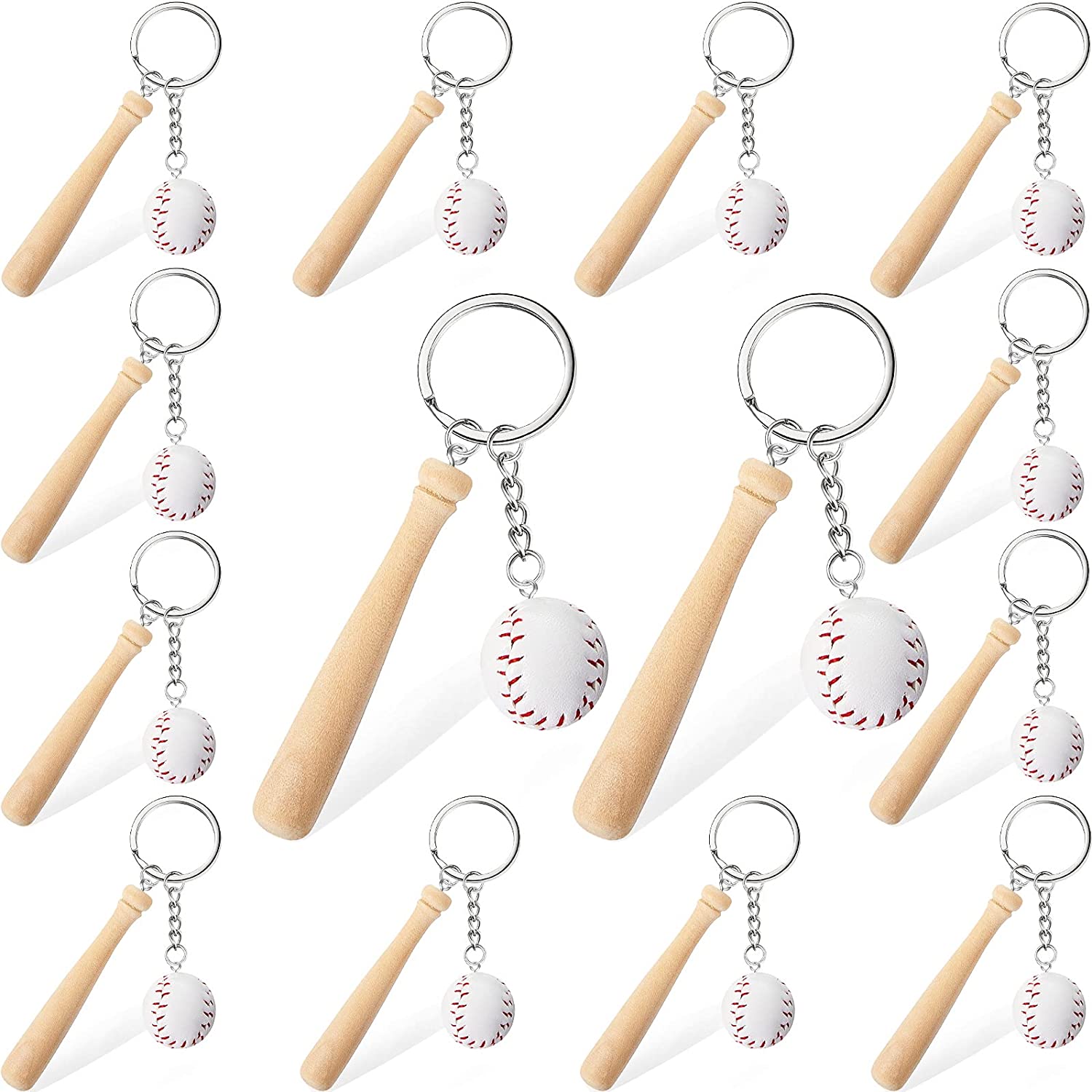 Mini Baseball Keychain with Wooden Bat for Sports Theme Party Team Souvenir Athletes Rewards Party Favors