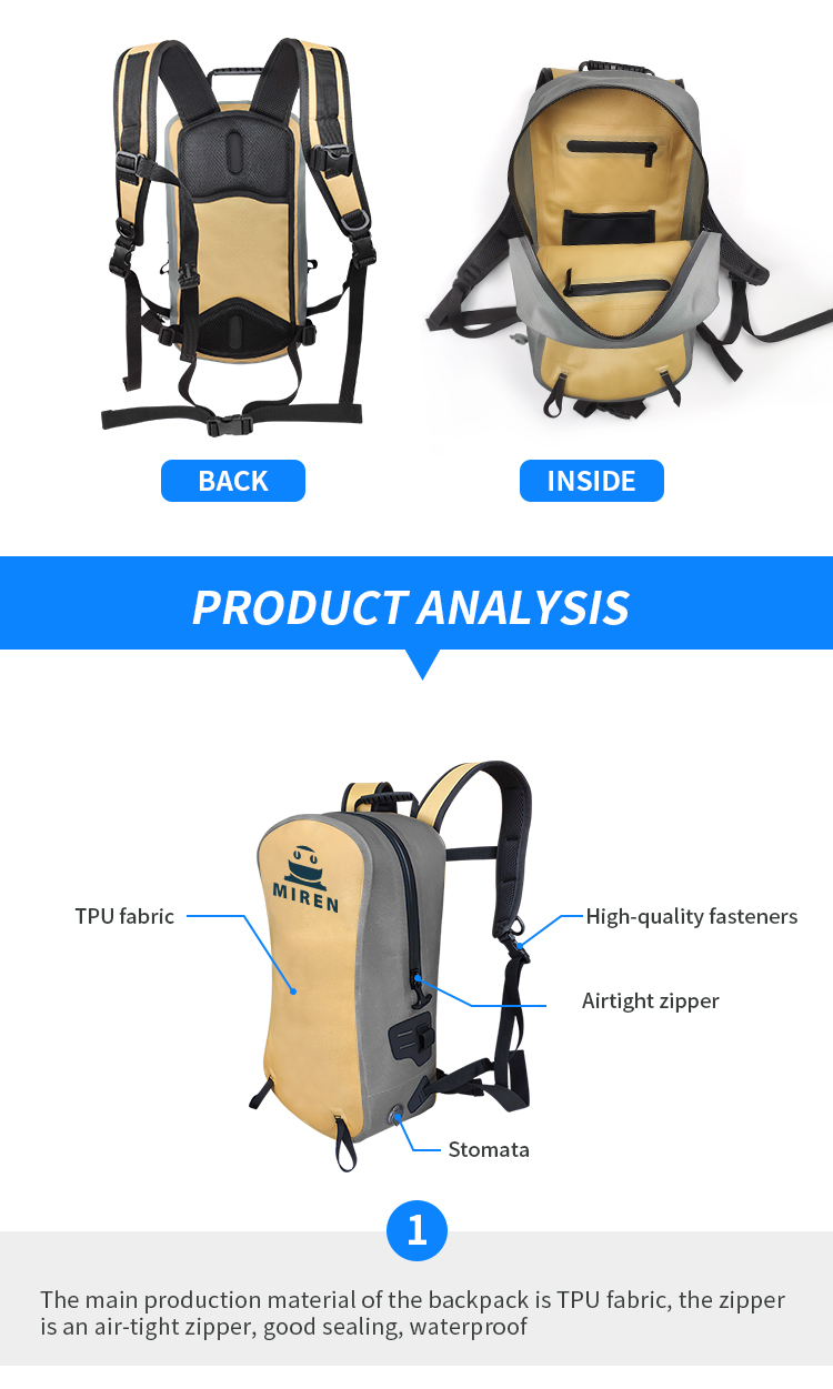 Multi Purpose TPU Waterproof Backpack 13 Liters For Outdoor Hiking