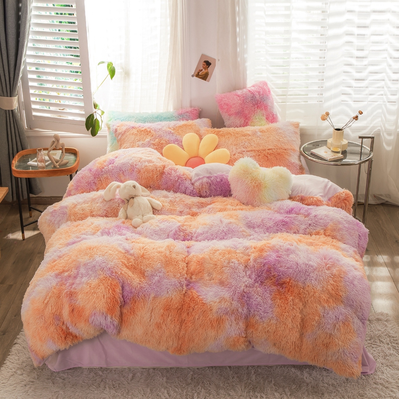 Full Size Bedding Set with Plant Pattern and Reactive Printing in Mink Velvet Material