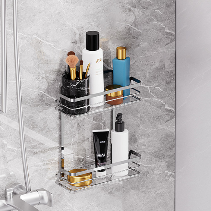 Stainless Steel Bathroom Organizer Wall Mounted Shower Caddy Suction Cup Iron Wire Rack