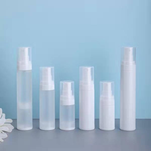 Stock PP half transparent frosted airless spray bottle 15ml 30ml 50ml liquid