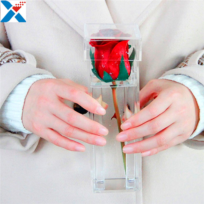 Waterproof Transparent Mini Acrylic Storage Containers Plastic Single Rose Box