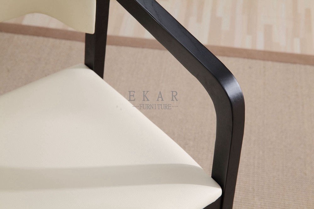 Modern Wood Frame White Leather Dining Chair