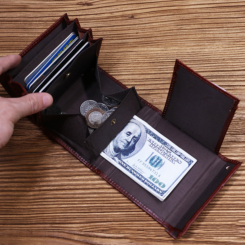 Custom Logo Avaliable Real Leather Minimalist Wallet for Men Short Card Holder Wallet With Coin Pocket