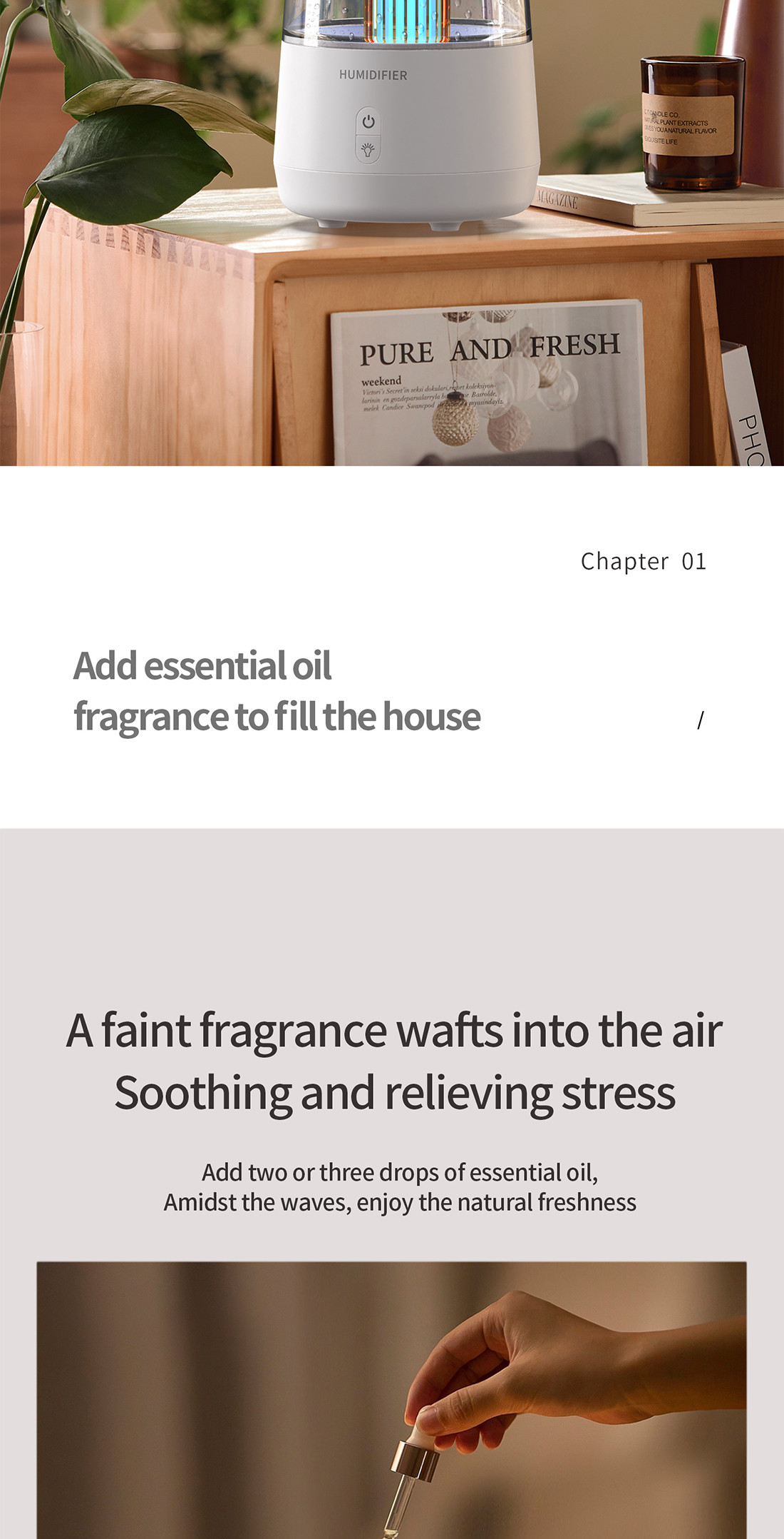 Raindrop Aromatherapy Fire Flame Humidifier 320ml With Auto Shut Off