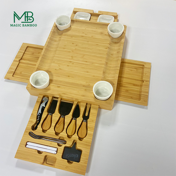 Kitchen Charcuterie Bamboo Eco Friendly Cutting Board Set With Cutlery And Slates