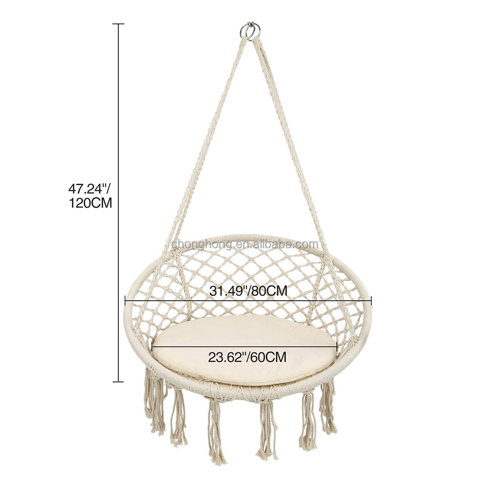 Round Hanging Hammock Outdoor Garden Cotton Rope Macrame Fringe Patio Swing Hammock Chair Pet Hammock