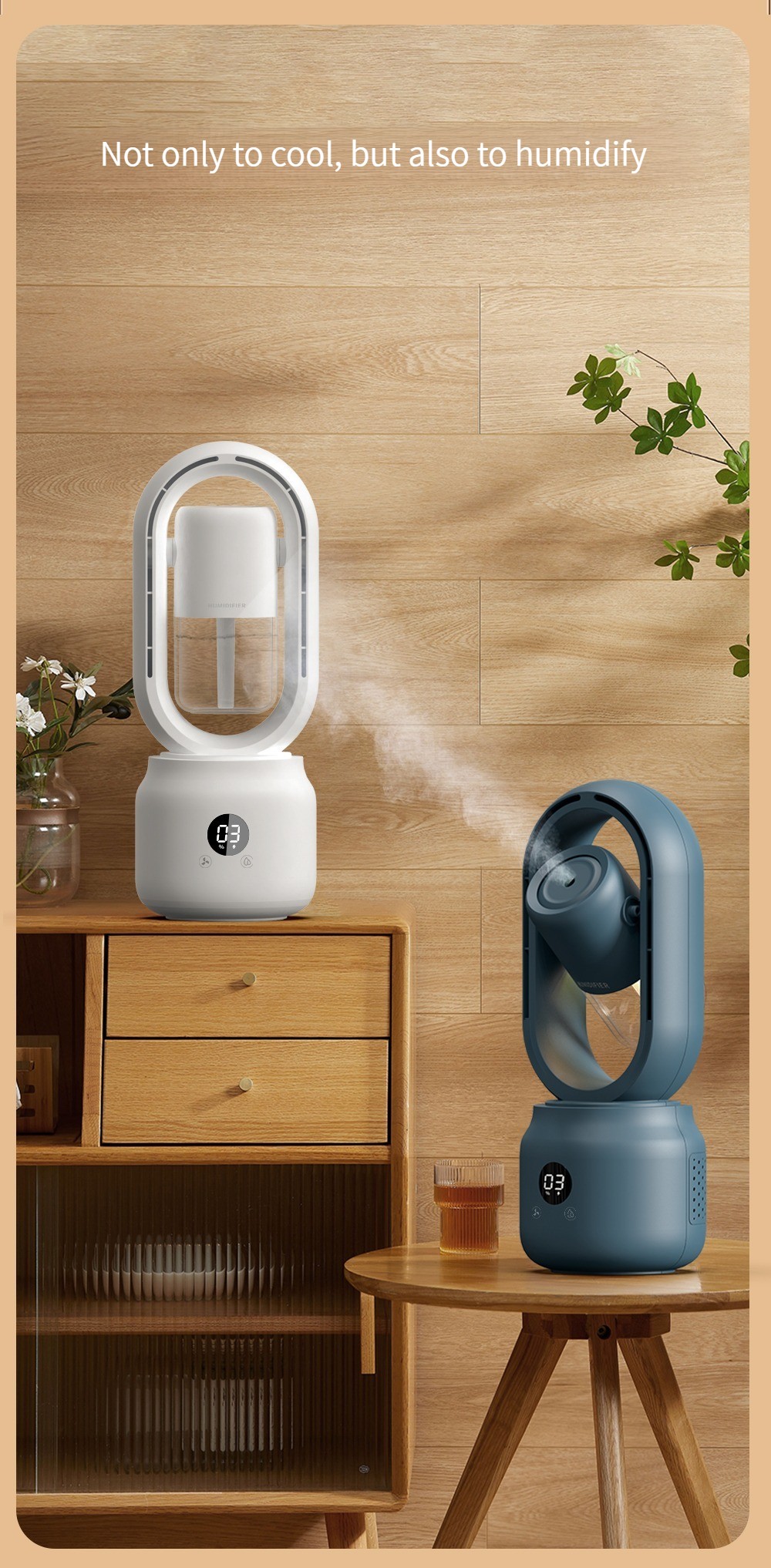 HOMEFISH 300ml Multifunctional Spray Bladeless Fan Humidifier