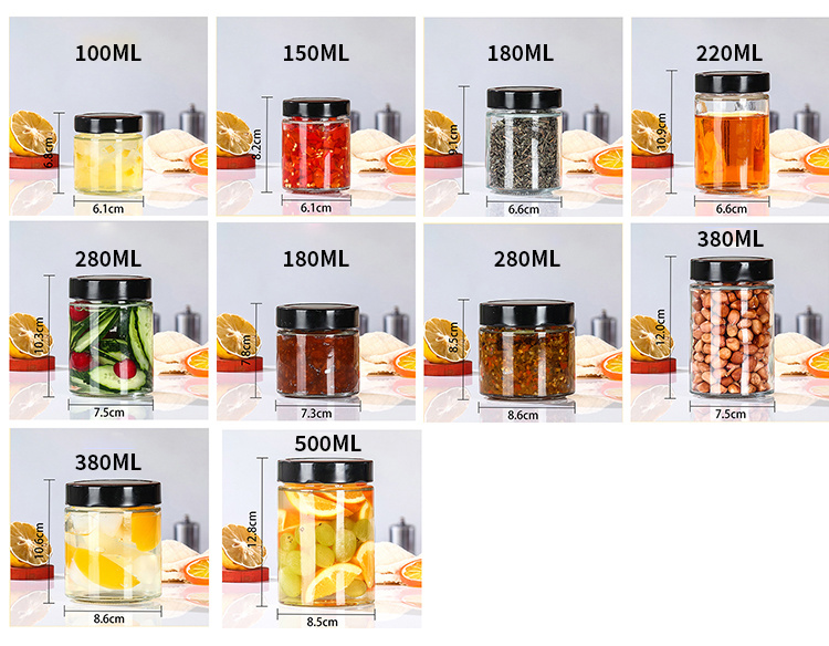 Customized Shape 380 Ml 500 Ml Canned Food Glass Jar Canning Food Jars with Lid