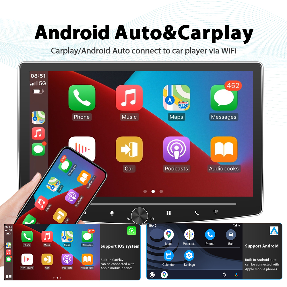 Universal Car Fitment LCD Screen Android 1 Din Car Radio with Carplay and Knob Button