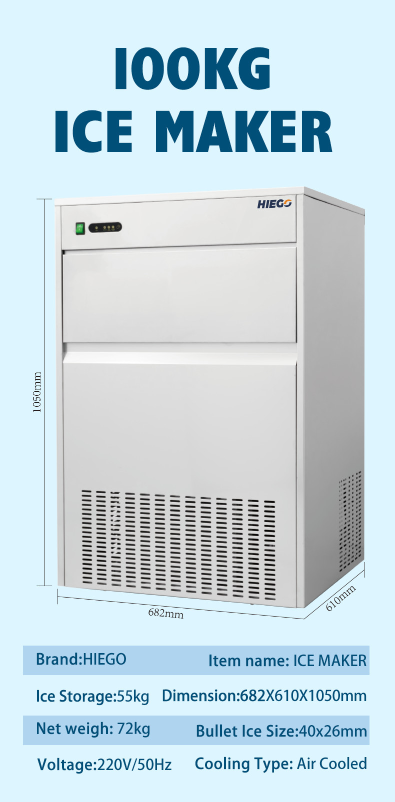 Frost Free Commercial Nugget Ice Machine 100 Kg 700w Bullet Ice Cube Machine