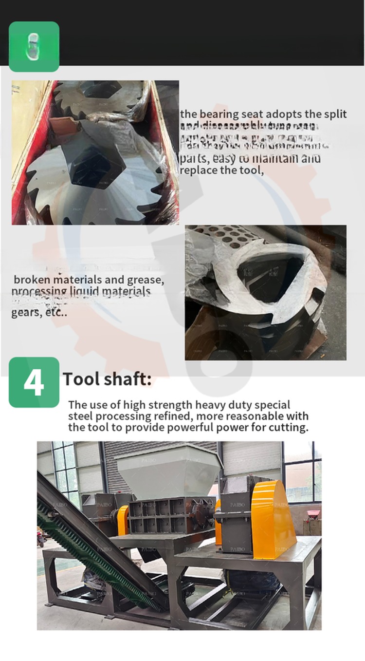Scrap Car Tire Shredder Machine 45kW Power Waste Plastic Recycling Industrial Shredder