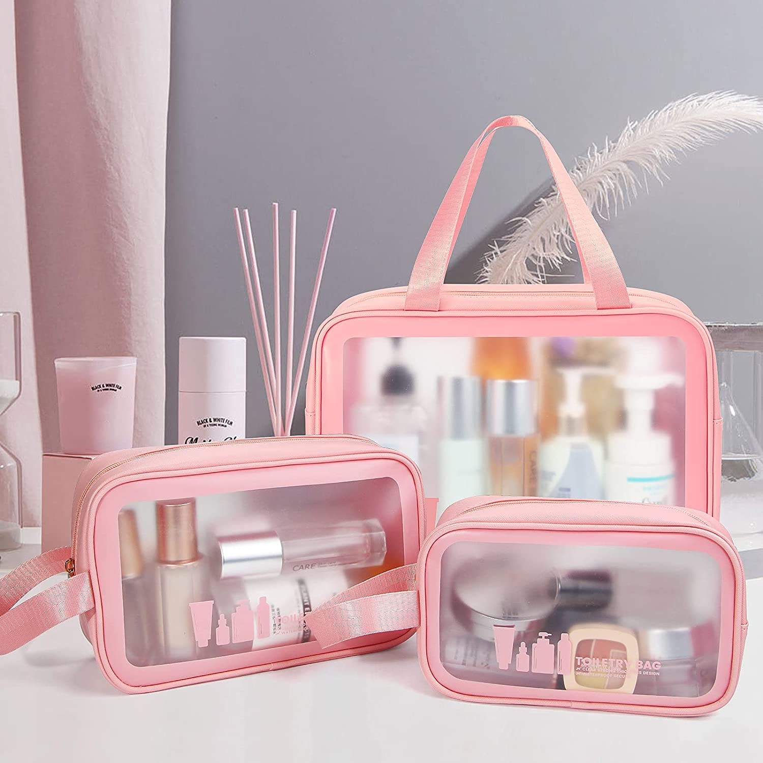 Women Transparent Glitter Makeup Bag Clean PVC Cosmetic Bag