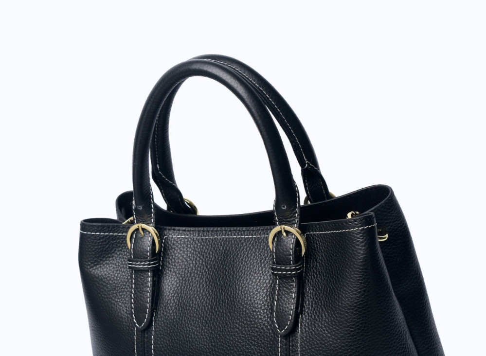 Black First Layer Cowhide Leather Tote Handbags ODM Zipper
