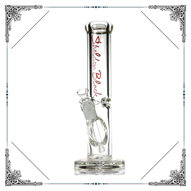 Red Sheldon Black Logo 9MM Thick Glass Bong 12'' Straight Tube Smoking Hookah Pipes