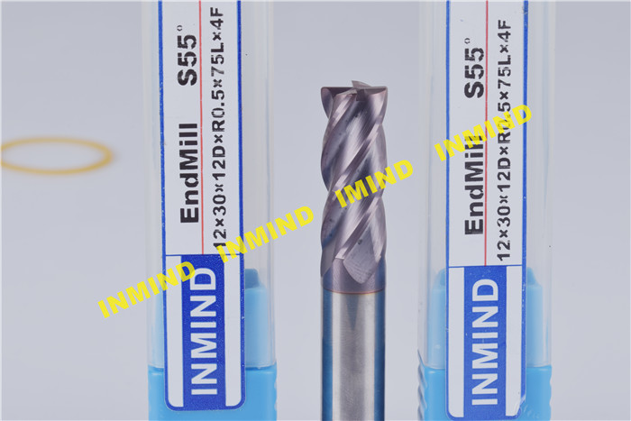 10mm/12mm Corner Radius end mill upto HRC65 4 Flute high hardness R0.5 Corner TiSiN Coating